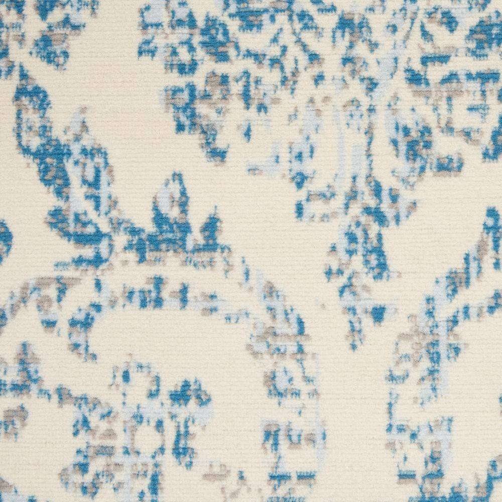 Elegant Ivory and Blue Damask 5' x 7' Synthetic Area Rug
