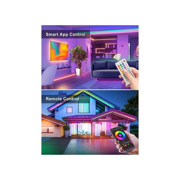 65.6 ft. White Integrated LED RGB Neon Rope Light Fixture, App and Remote Control, IP65 Waterproof Strip Light Fixture