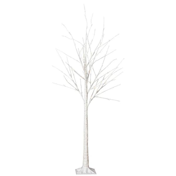 6/5/4 ft. White Pre-Lit LED Artificial Birch Christmas Tree with Use ...