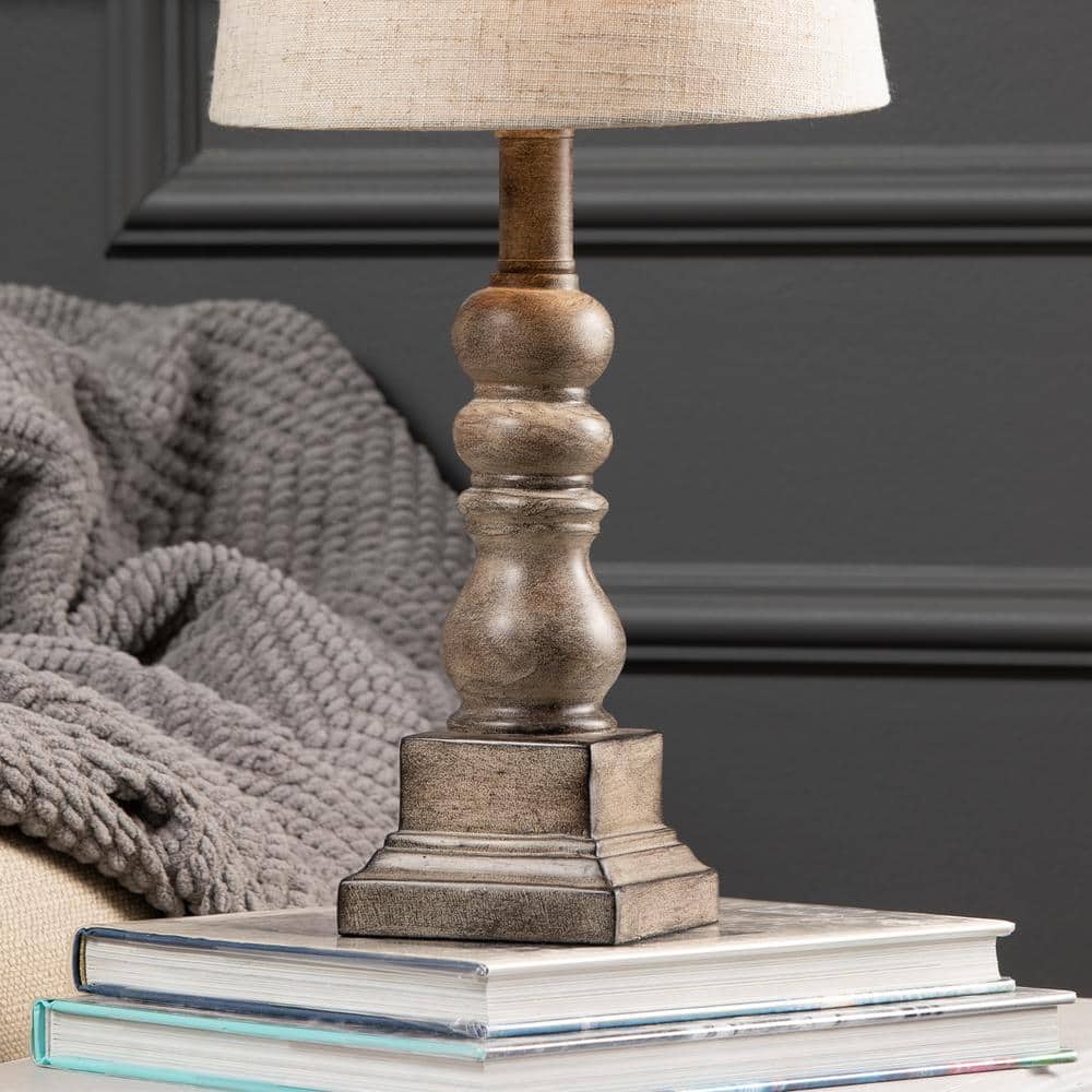 Conrad 18.5" Distressed Brown Resin Table Lamp with Linen Shade