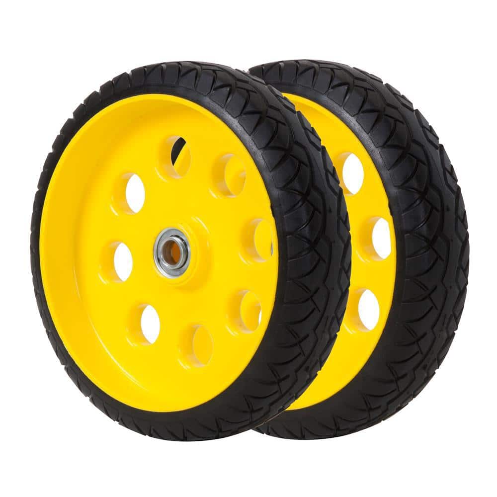 2 x 10" Yellow Sack Truck Trolley Solid Rubber Replacement Wheel Tyre Steel Rim 
