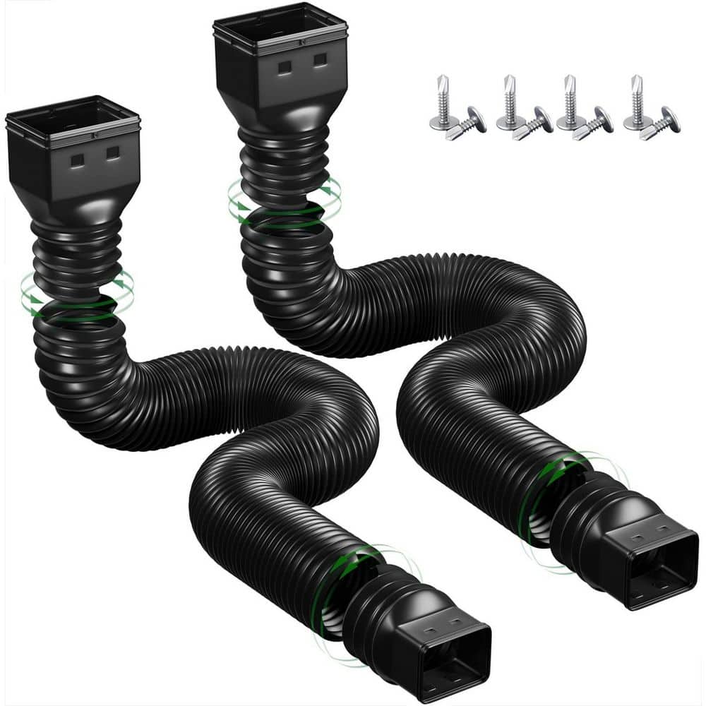 2 Pack 21 in. to 68 in. Black Plastic Flexible Downspout Extension with Mounting Screws for Gutter Drainage price history on PriceWatchPro