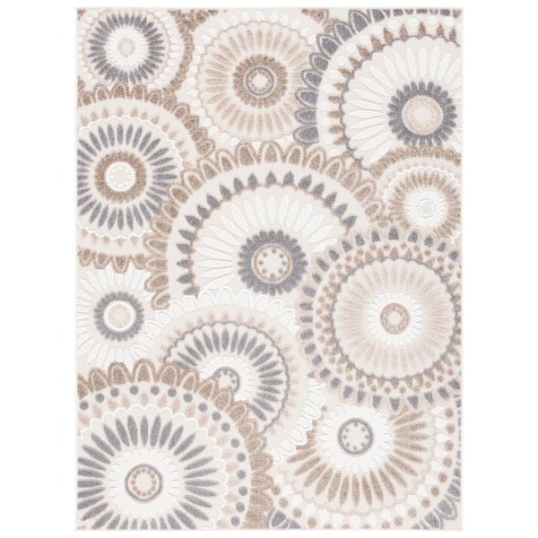 SAFAVIEH Cabana Gray/Ivory 8 ft. x 10 ft. Contemporary Medallion Floral Indoor/Outdoor Patio Area Rug