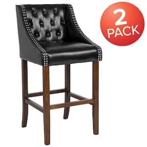 30 in. Black Leather Bar stool (Set of 2)