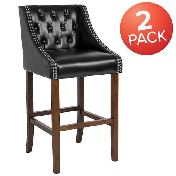 Carnegy Avenue 30 in. Black Leather Bar stool (Set of 2)