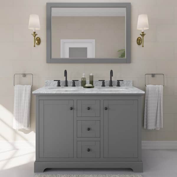 Avery 48 in. W x 22 in. D x 35 in. H Double Bath Vanity in Dark Gray with White Carrara Marble Top