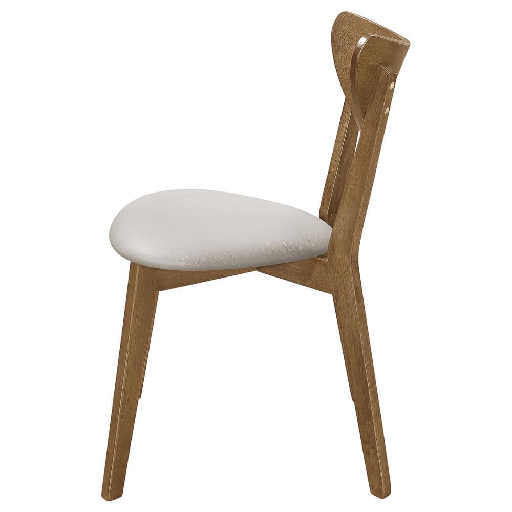 Beige Faux Leather Parsons Side Chair with Wood Accents