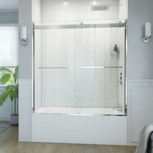 Essence-H 60 in. W x 60 in. H Sliding Semi Frameless Tub Door in Chrome with Clear Glass