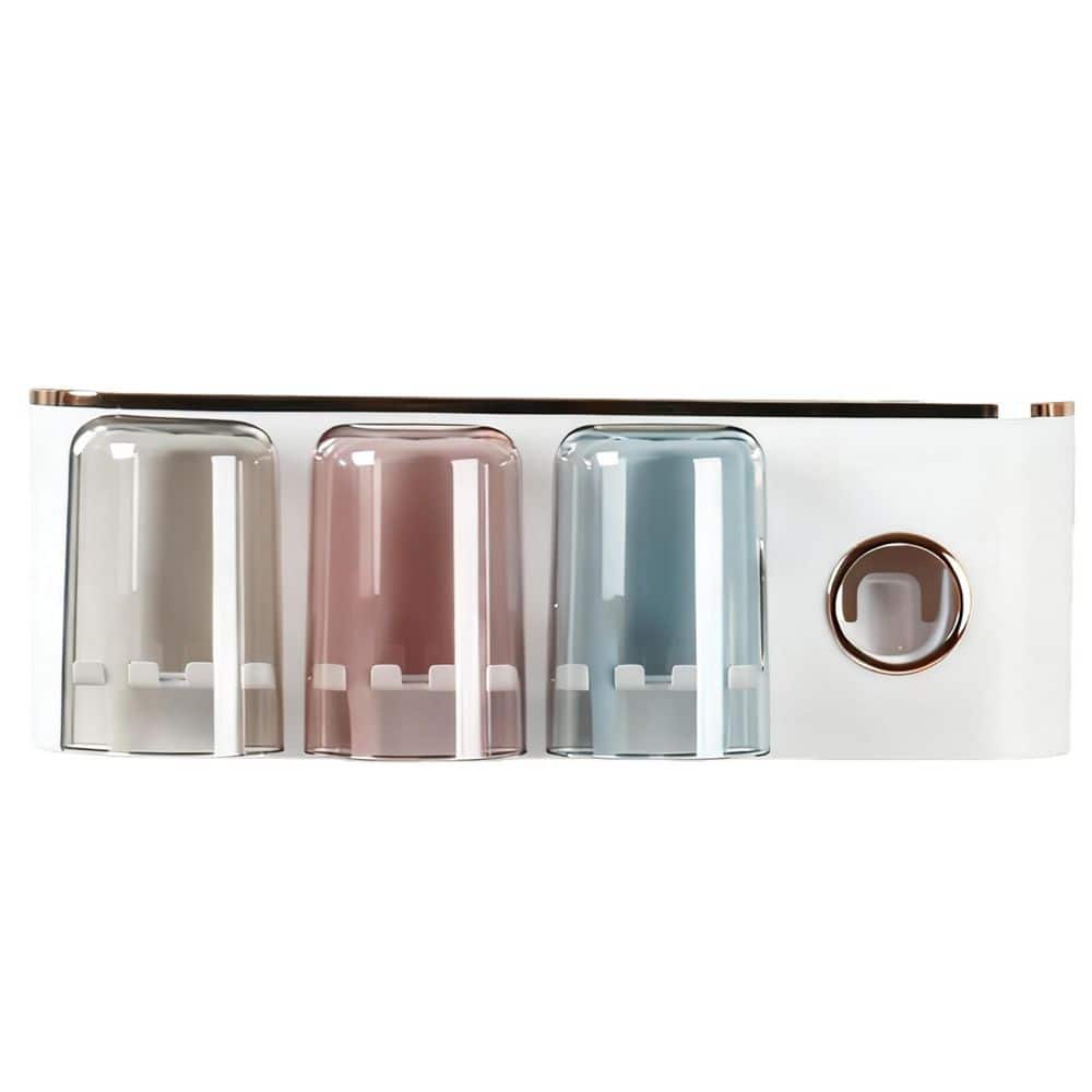 1-Pack 3 Cups Wall Mounted Toothbrush Holders, Bathroom Accessories with Toothpaste Dispenser in White price history on PriceWatchPro