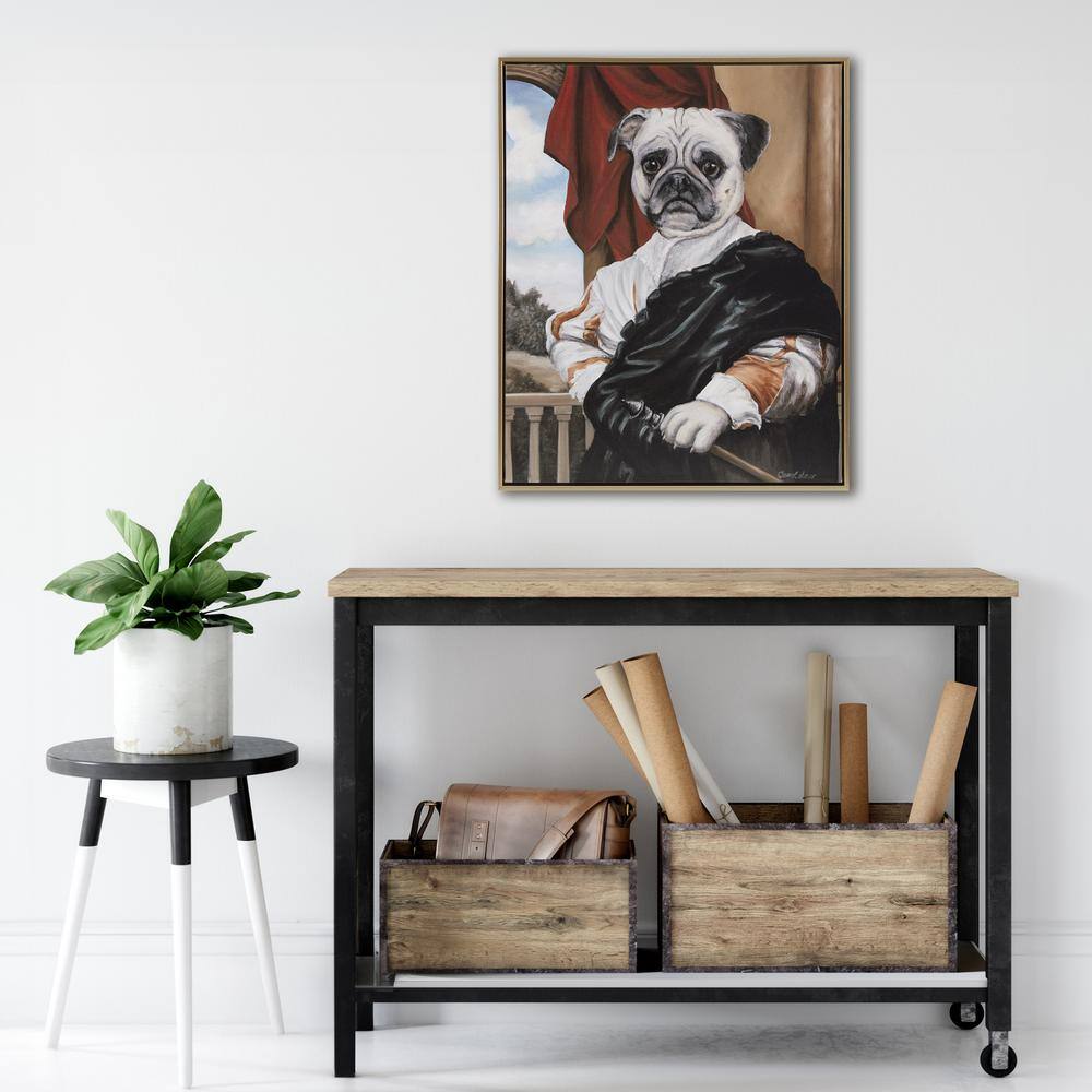 Captain Pug Portrait Framed Canvas Wall Art in Gold Frame
