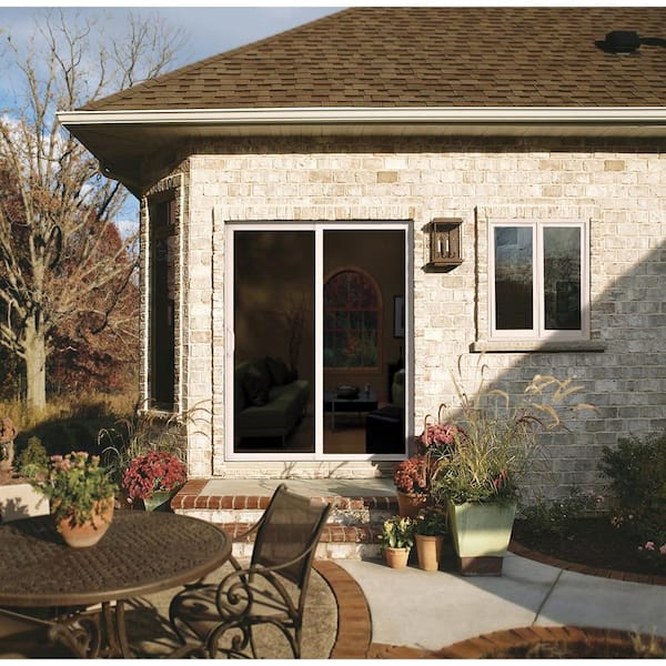 72 in. x 96 in. V-4500 Contemporary White Vinyl Left-Hand Full Lite Sliding Patio Door