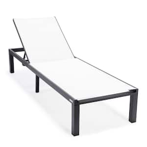 Marlin Modern Black Aluminum Outdoor Patio Chaise Lounge Chair with Fire Pit Table (White)