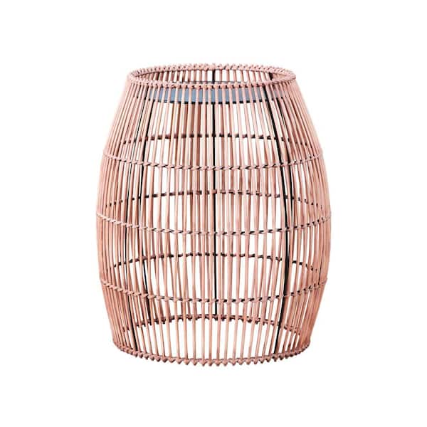 Teamson Home 20.25 in. Brown Round Metal and Bamboo Outdoor Patio Side Table with Iron Top
