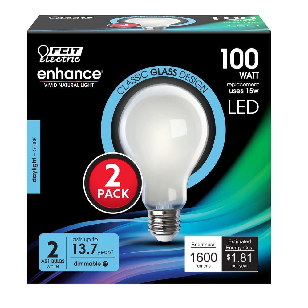 Feit Electric Frosted White Dimmable LED Light Bulbs, 2 Pack