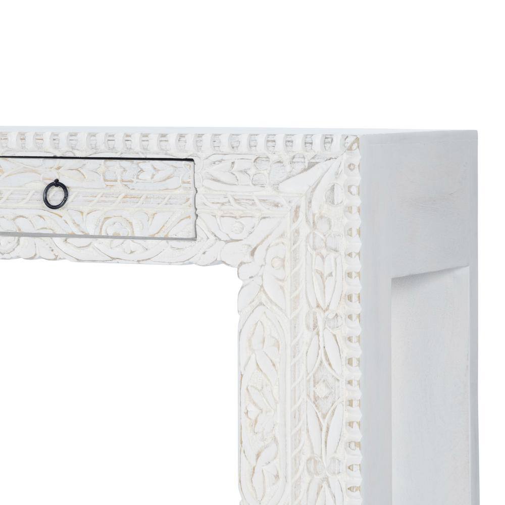 Light Mango Wood Carved Entryway Console Table with Storage