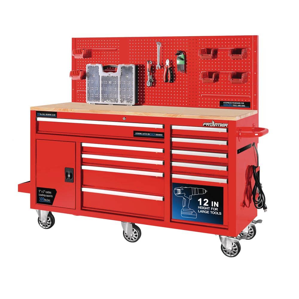 Frontier Heavy-Duty 62 in. 10-Drawer Red Tool Chest Mobile