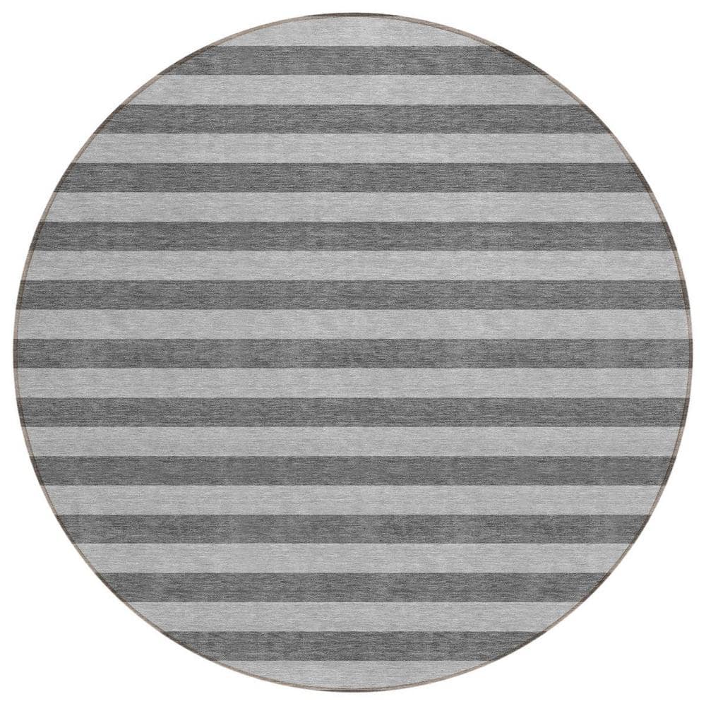 Gray and White 8 ft. Round Woven Striped Polyester Round Indoor/Outdoor Area Rug price history on PriceWatchPro