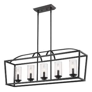 Mercer 5-Light Linear Pendant in Matte Black with Matte Black Accents and Seeded Glass