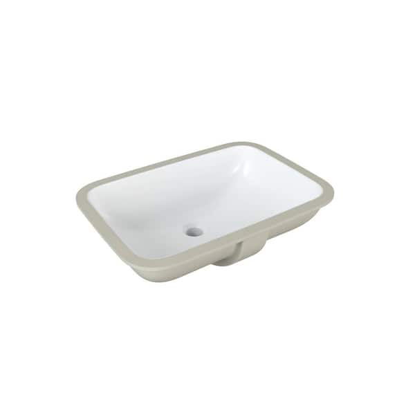 Glacier Bay 22 in. Ceramic Rectangular Undermount Bathroom Sink in White with Overflow Drain