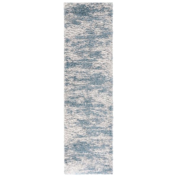 SAFAVIEH Berber Shag 2 ft. x 8 ft. Ivory/Blue Abstract Marle Runner Rug