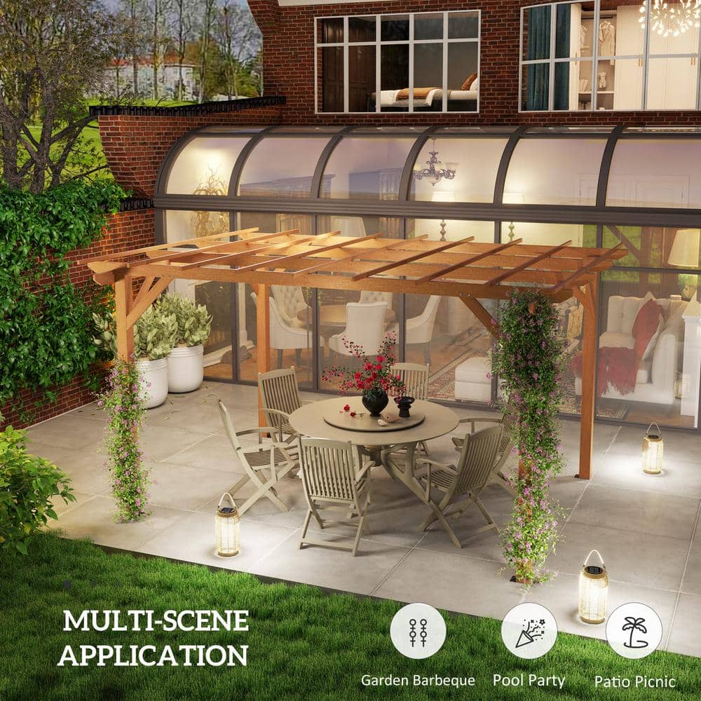 Large Dark Brown Fir Wood Outdoor Pergola with Canopy