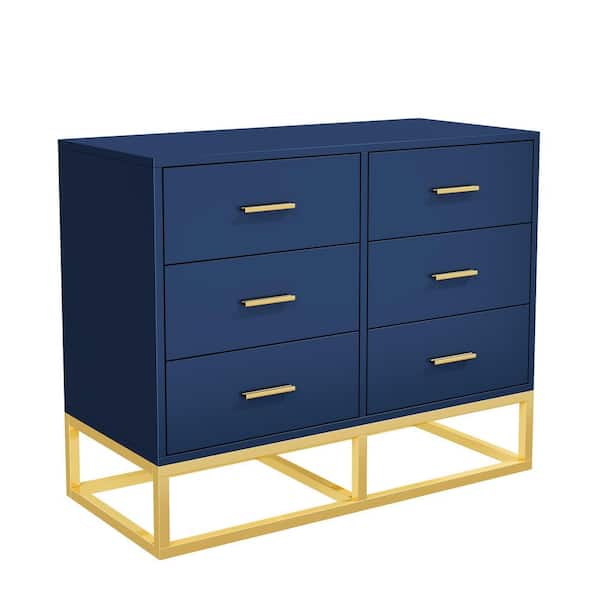 navy blue dresser for bedroom GDFSTUDIO Modern Finish 6 Drawers 39.3 in. W Dresser, Wooden Chest of Drawers with Gold Metal Legs 220137 Shirred plus size dress for Color:White Black Dot Removable black felt liner Wood dresser