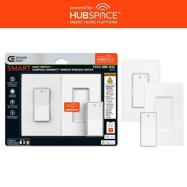 15 Amp Smart Single Pole Light Switch 3-Way and Wireless Remote Kit Powered by Hubspace, White