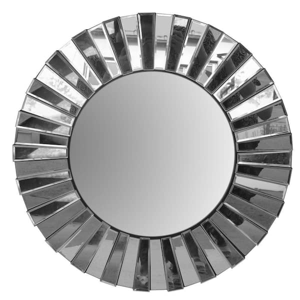 THE URBAN PORT Small Round Silver Modern Mirror (1.5 in. H x 27.5 in. W)