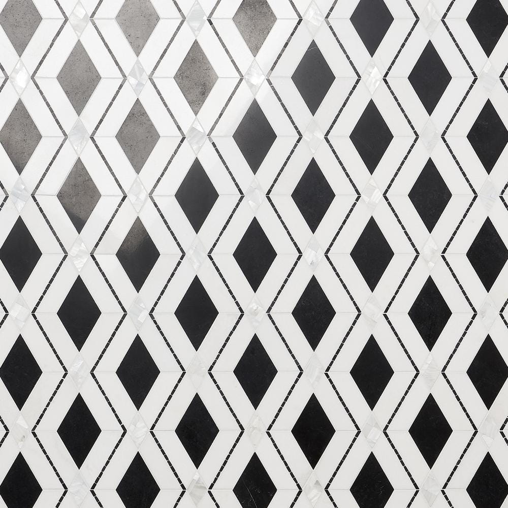 Spencer 10-in x 10-in Polished Black and White Marble Mosaic Tile