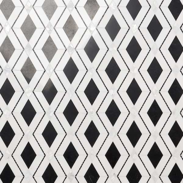 Ivy Hill Tile Benes Nero Black 10.02 in. x 10.02 in. Polished Marble and Pearl Wall Mosaic Tile (0.69 Sq. Ft./each)