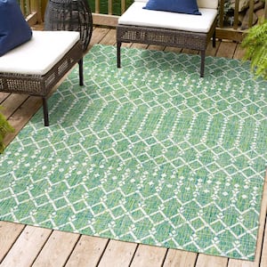 Ourika Moroccan Geometric Textured Weave Green/Cream 4 ft. x 6 ft. Indoor/Outdoor Area Rug