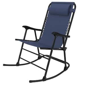 Navy Metal Outdoor Rocking Chair Folding Light-weight Portable Design, with Headrest