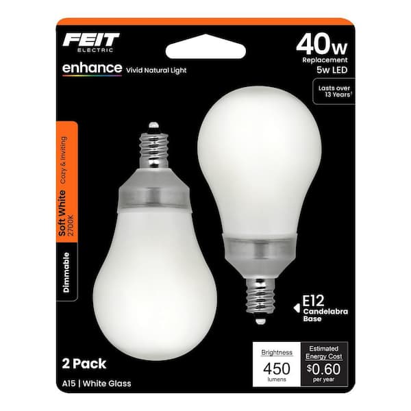 Feit Electric 40-Watt Equivalent A15 Candelabra Dimmable Filament