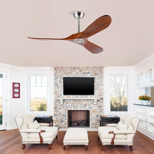 52 in. Brown Downrod Mount Outdoor Ceiling Fan without Light, 3-Blades, DC Motor, Remote for Patio, Living Room, Porch