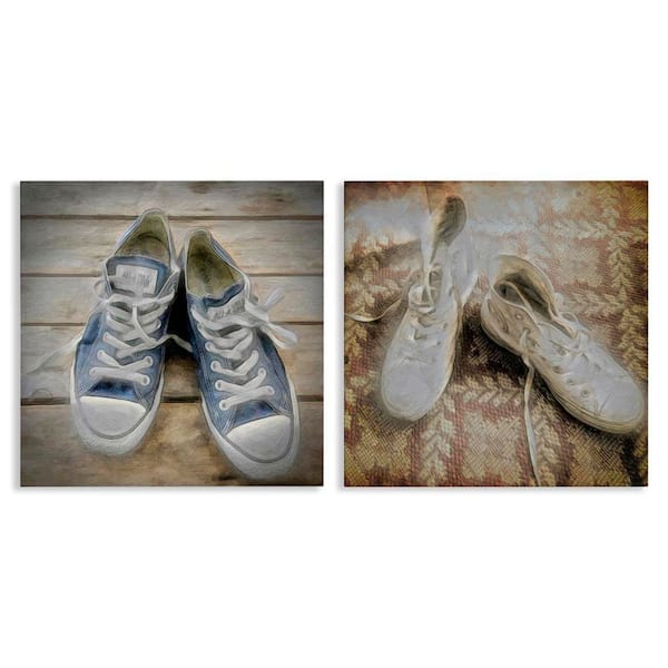 Stupell Industries Vintage Sneakers View by Graffi tee Studios 2-Pieces Unframed Abstract Graphic Art Print 17 in. x 17 in.