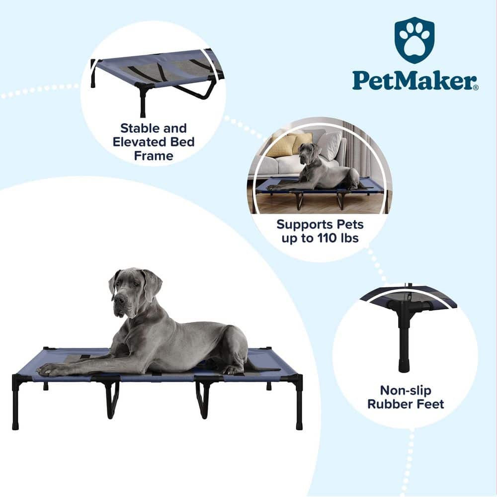 Large Navy Blue Elevated Outdoor Waterproof Pet Bed