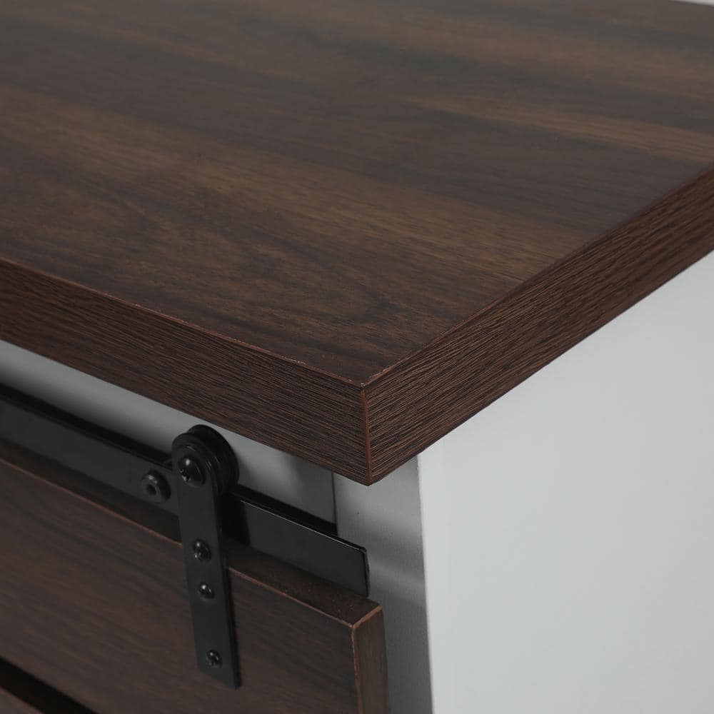 White and Dark Brown Wood Sliding Door Storage Cabinet