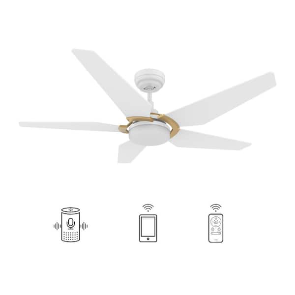 CARRO Voyager 52 in. Dimmable LED Indoor/Outdoor White Smart Ceiling Fan with Light and Remote, Works w/Alexa/Google Home