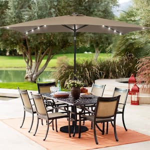 10 ft. x 6.5 ft. Rectangle Solar LED Outdoor Patio Market Table Umbrella with Push Button Tilt and Crank in Taupe
