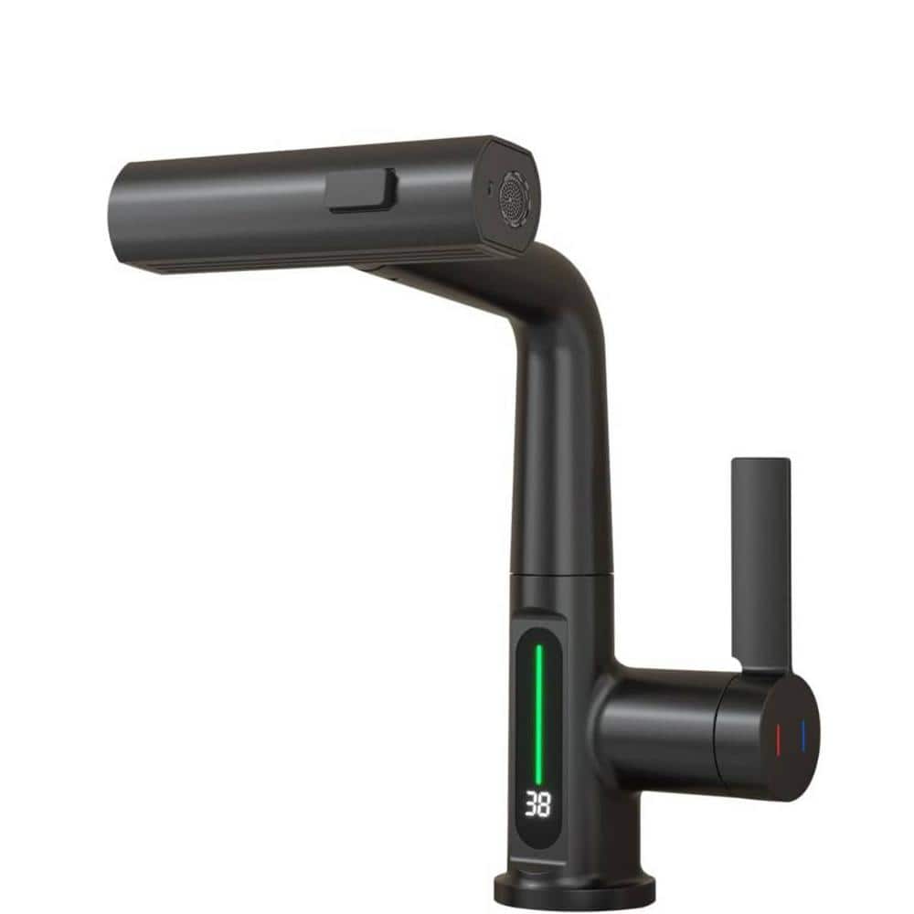 Pull-Out Lift LED Digital Display Single Hole Single Handle Bathroom Faucet