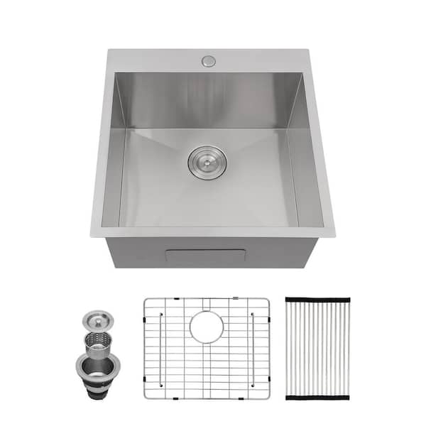 22 in. Single Bowl Zero Radius Corner 18 -Gauge Stainless Steel Drop-in/Topmount Kitchen Sink Bar Sink Laundry Sink