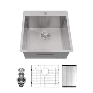 22 in. Single Bowl Zero Radius Corner 18 -Gauge Stainless Steel Drop-in/Topmount Kitchen Sink Bar Sink Laundry Sink