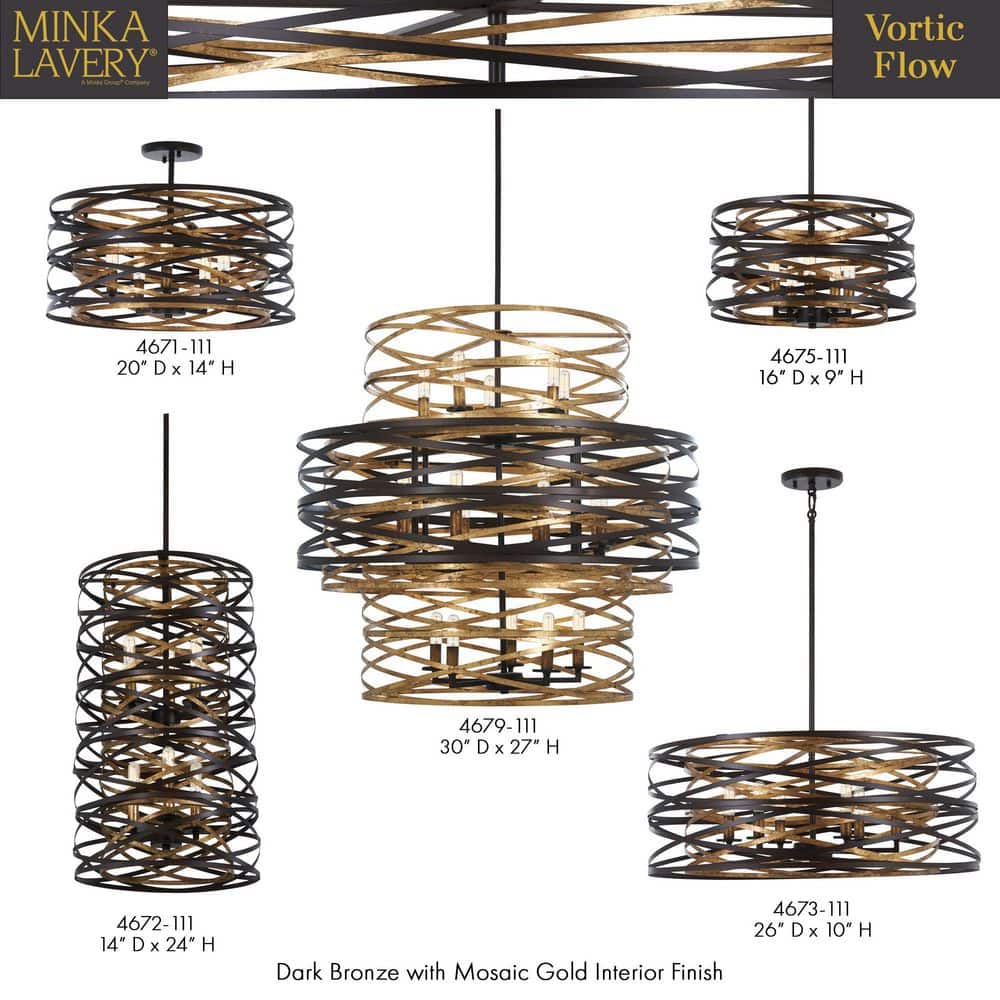 Vortic Flow Dark Bronze and Mosaic Gold 8-Light Contemporary Pendant