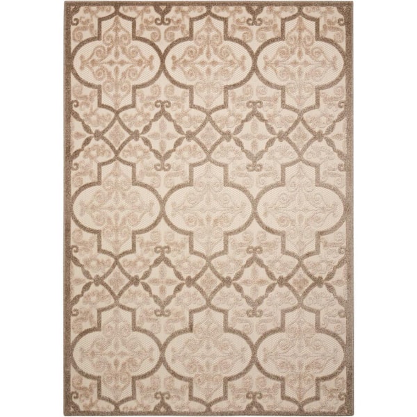 Aloha Cream 5 ft. x 7 ft. Moroccan Bohemian Indoor/Outdoor Patio Area Rug