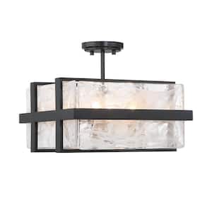 Cloud Break 15 in. 4-Light Black Semi-Flush Mount with White Swirl Glass Shade and No Bulbs Included