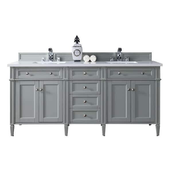James Martin Vanities Brittany 72 in. Wx 23.5 in.D x 34 in. H Double Bath Vanity in Urban Gray with Quartz Top in Classic White