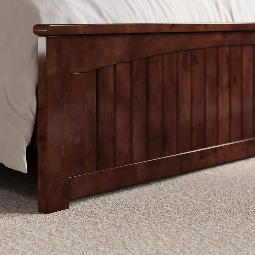 Walnut Queen Solid Wood Low Profile Platform Bed with Headboard and Footboard