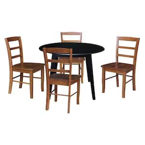 5-Piece Set, Black/Distressed Oak 42 in Solid Wood Drop-leaf Leg Table and 4 Madrid Chairs