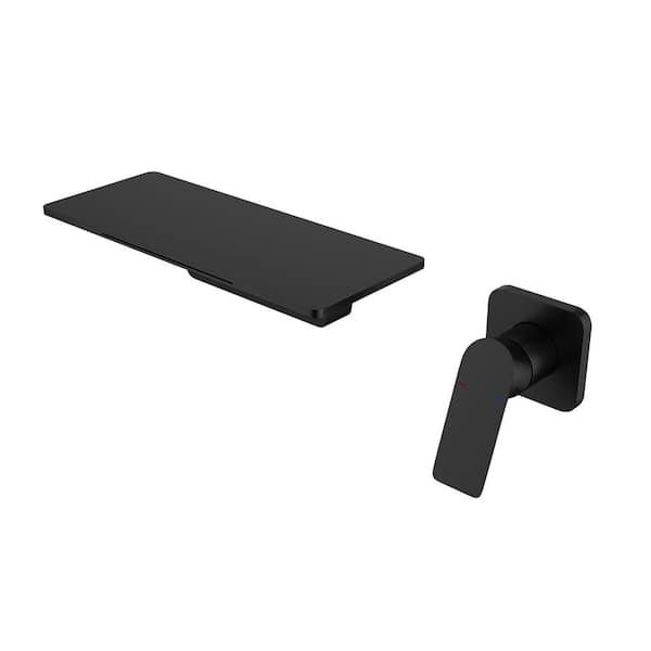 Unbranded Single-Handle Rectangular Waterfall Wall Mounted Bathroom Faucet in Matte Black