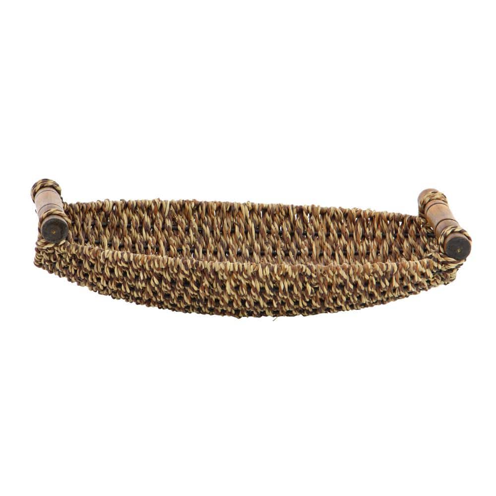 Coastal Charm Seagrass Oval Storage Basket with Metal Handles